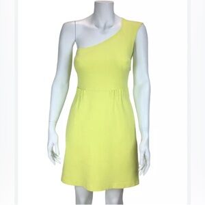 Theory Sz 8 Green/Yellow Pockets Side Zip One Shoulder Sheath Dress